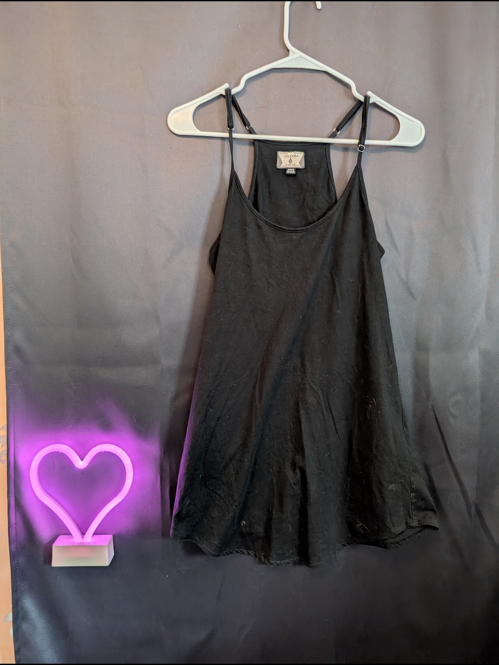 Volcom Black Spaghetti Strap Camisole Dress Basic Flowy Adjustable Straps Mini
